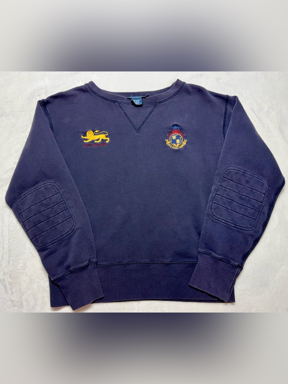 Ralph Lauren Boy’s Navy Fleece Crewneck Pullover Sweatshirt Embroidered Logo